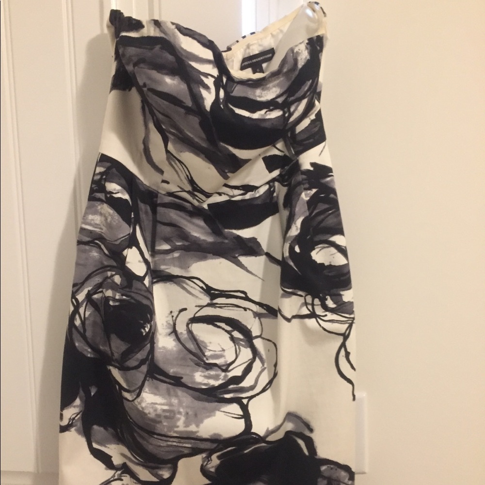 Black and white strapless dress